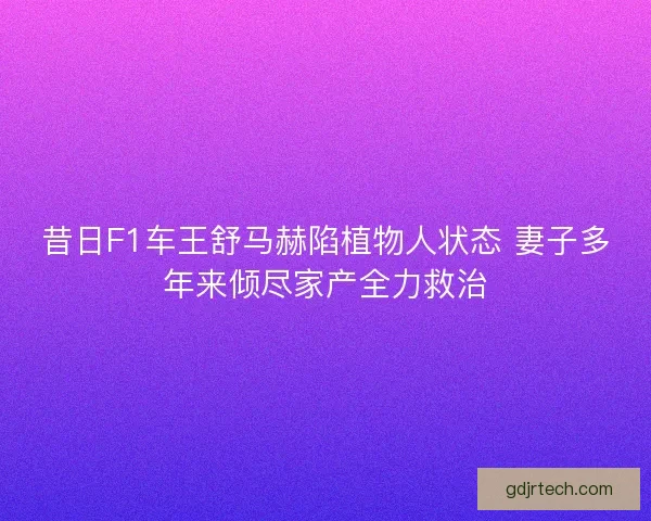 昔日F1车王舒马赫陷植物人状态 妻子多年来倾尽家产全力救治